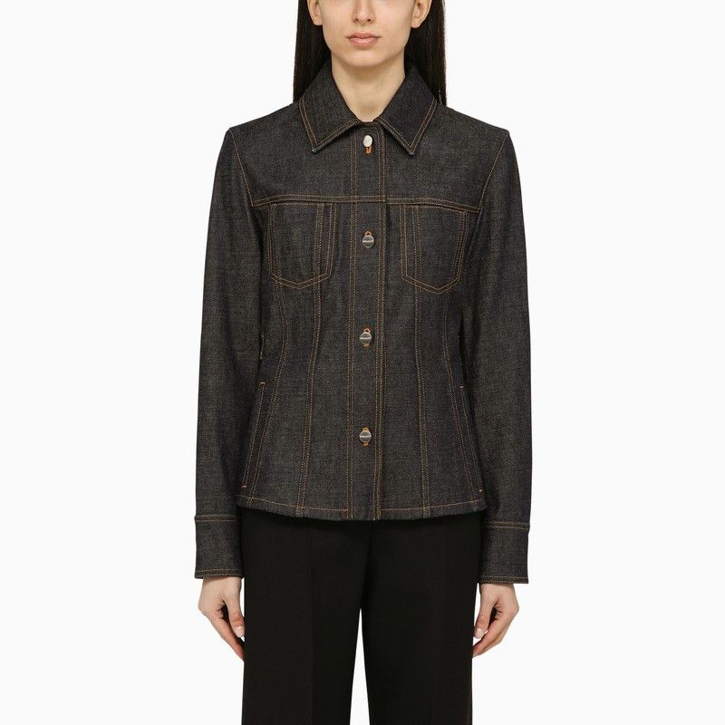 image of Salvatore Ferragamo Ferragamo Dark Denim Single-Breasted Jacket in Blue, Women's (Size Medium)