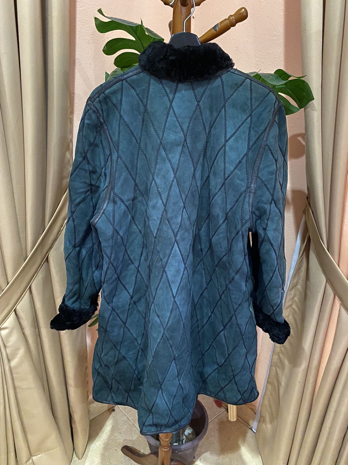 Leather Shearling Coat Warm Snow Quilted Suede Leather Fur Lining Size M / US 6-8 / IT 42-44 - 6 Thumbnail
