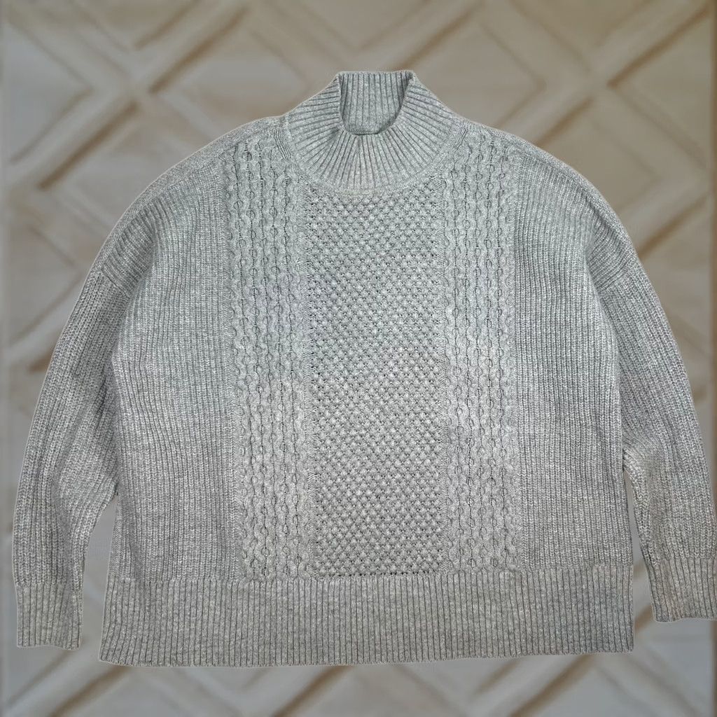 Gap GAP Cable Knit Mock Neck Sweater Pullover Gray Cotton Blend Womens Large Size L / US 10 / IT 46 - 1 Thumbnail