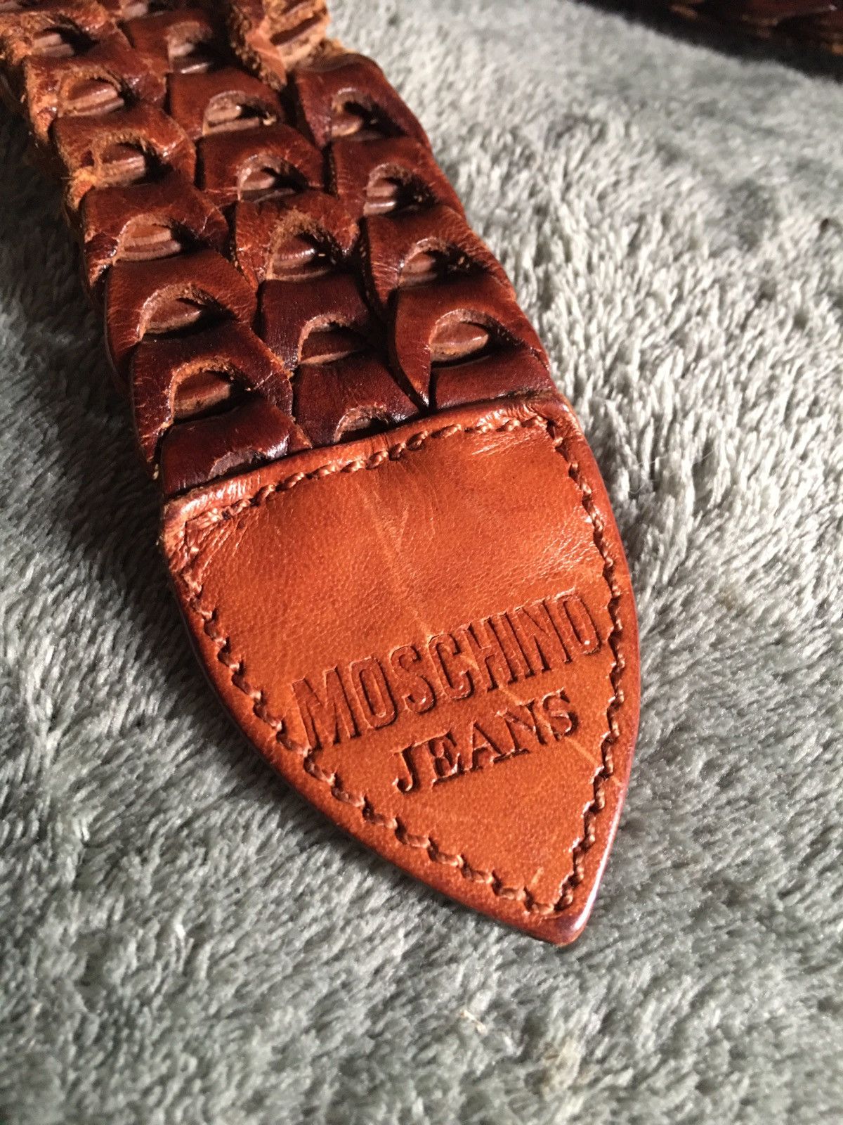 Moschino × Vintage MOSCHINO Jeans Vintage Brown Beaded Leather Italy Belt 80 Size 34 - 5 Thumbnail