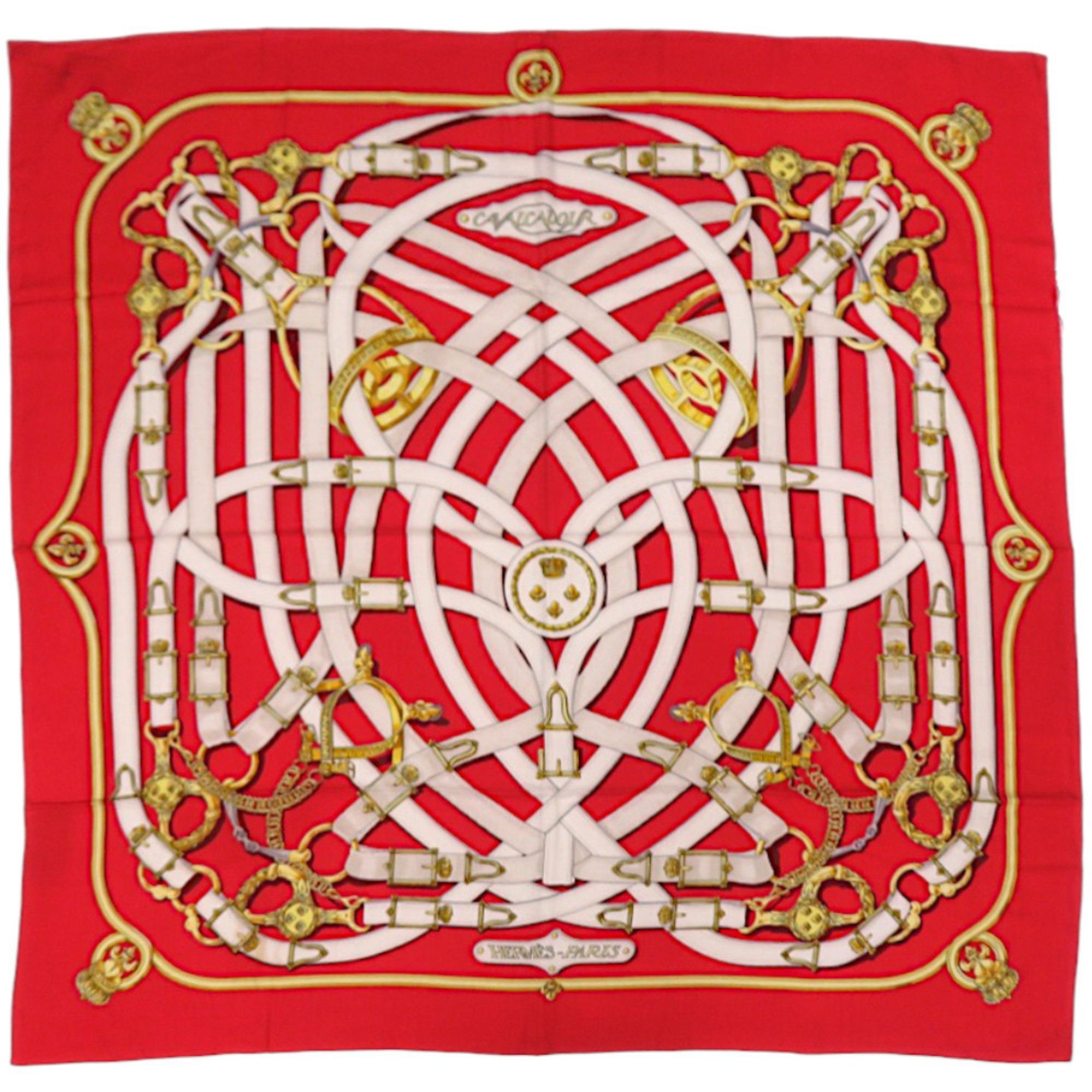 Hermes Hermes Like new Hermès Carré 140 CAVALCADOUR cashmere and silk scarf in red (1379) Size ONE SIZE - 1 Thumbnail
