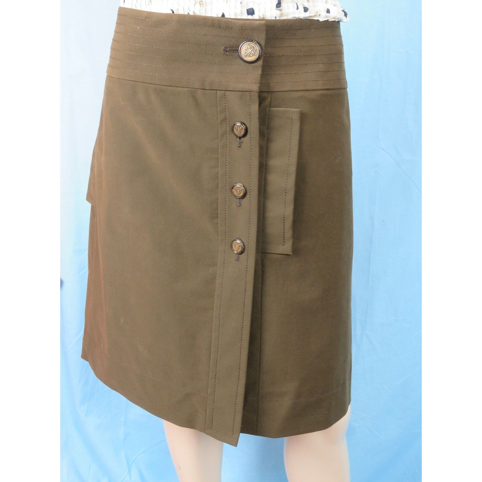 Gucci GUCCI 200269 DARK BROWN COTTON LOGO BUTTON SKIRT 46 $695 ITA Size 32" / US 10 / IT 46 - 1 Thumbnail