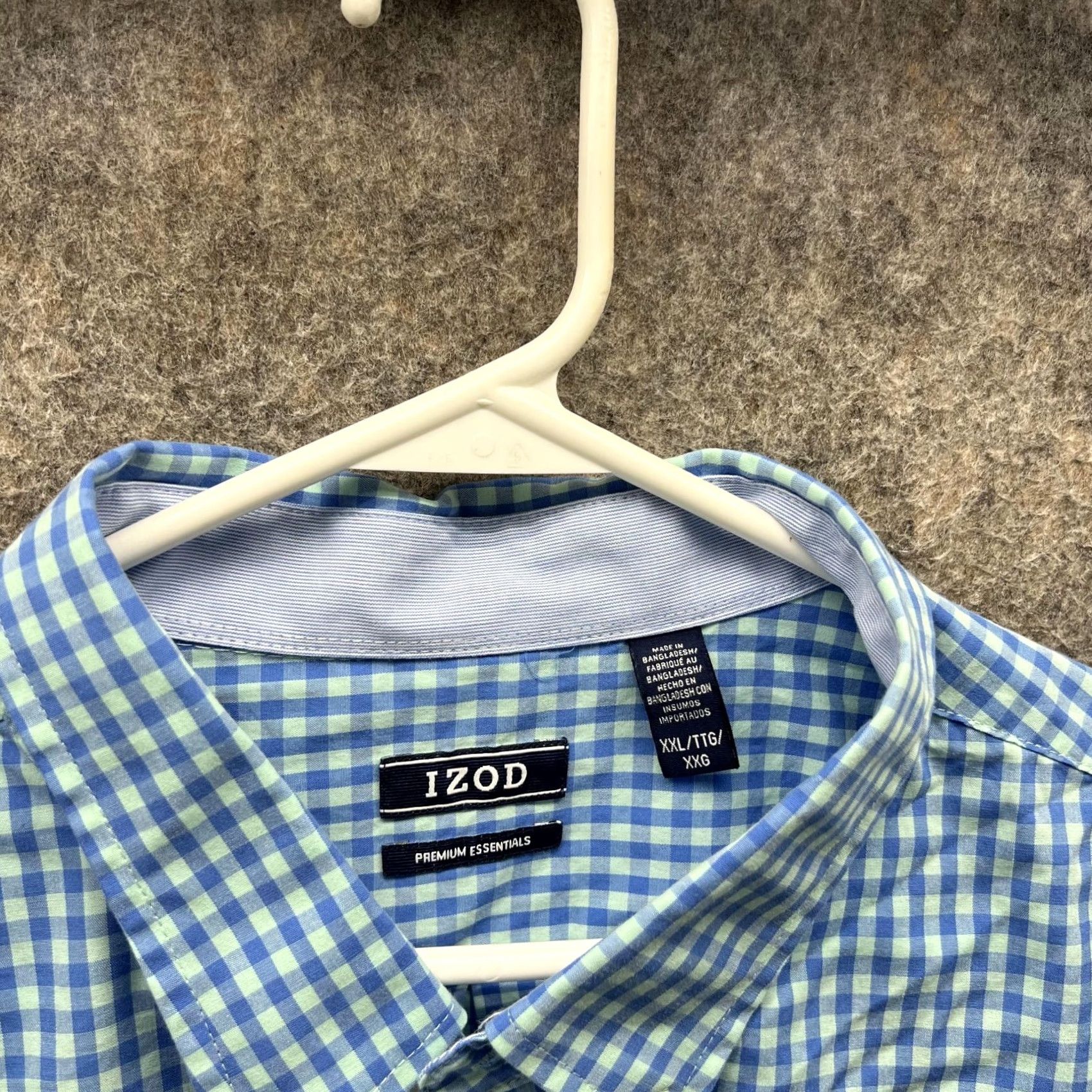 Izod VINTAGE IZOD Shirt Men XXL Blue Button-Down Dress Gingham Premium Essentials Check Shirt Size 48R - 6 Thumbnail