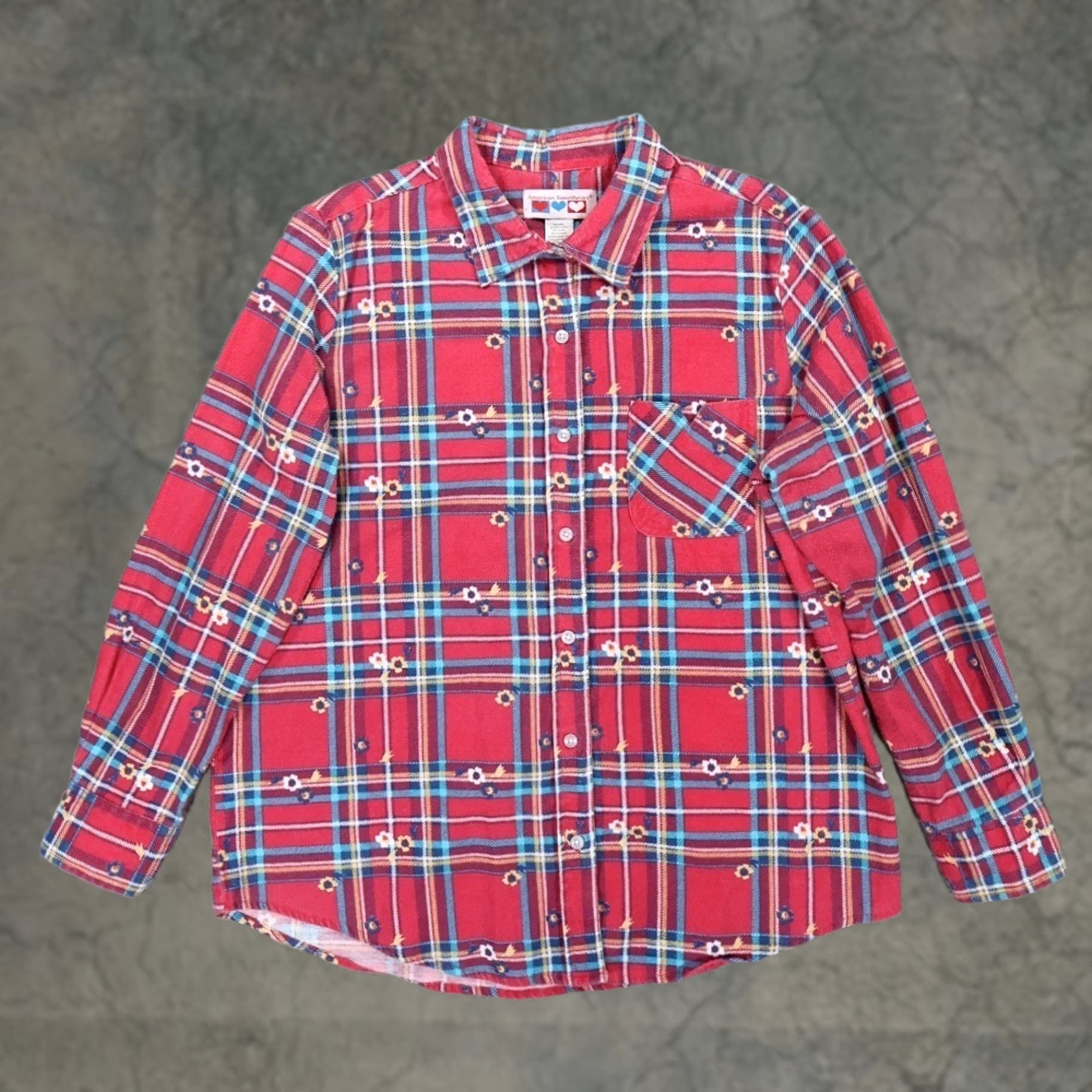 Vintage American Sweetheart Button Up Shirt Womens Large Red Plaid Floral Flannel Size L / US 10 / IT 46 - 1 Thumbnail