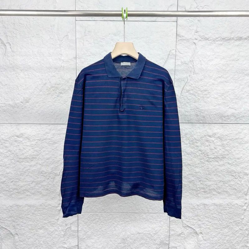 Dior Dior Men's Navy Cotton Long Sleeve Polo 0089 Size US M / EU 48-50 / 2 - 1 Thumbnail