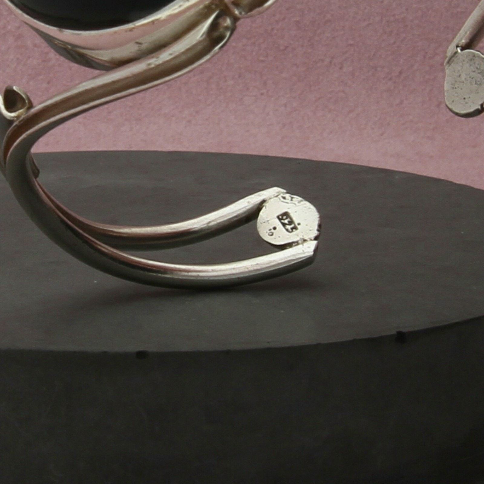 Sterling Silver sterling silver vintage onyx cabochon cuff bracelet size 6in Size ONE SIZE - 3 Thumbnail
