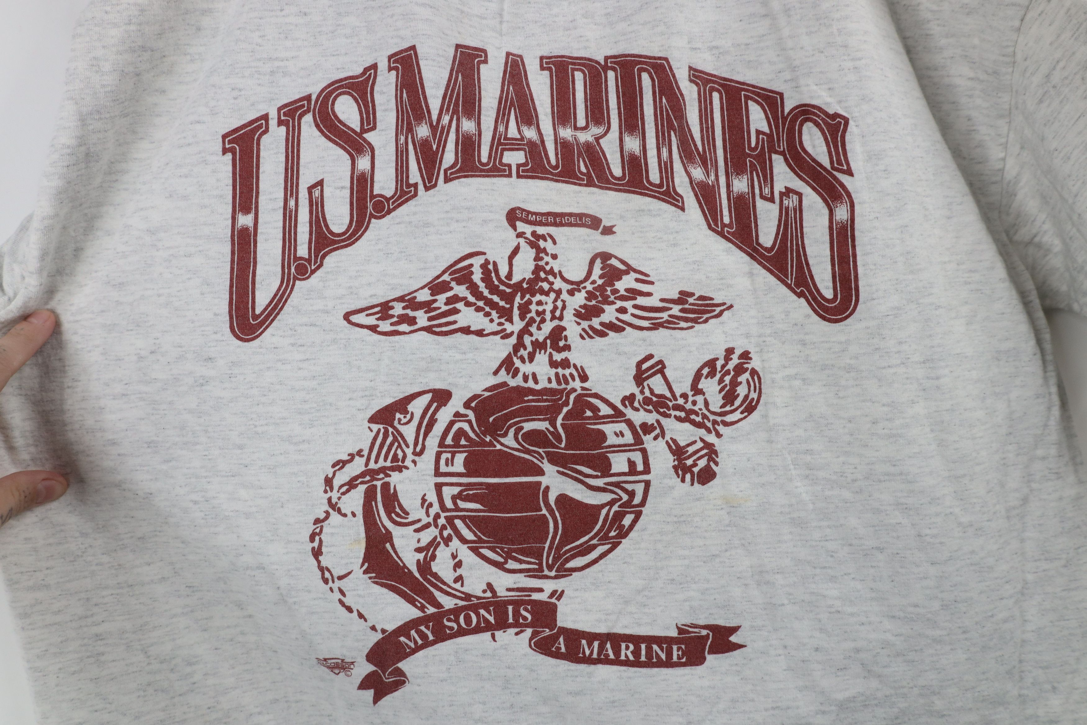 Vintage Vintage 90s Marines My Son Is A Marine T-Shirt Heather Gray Size US XL / EU 56 / 4 - 4 Thumbnail