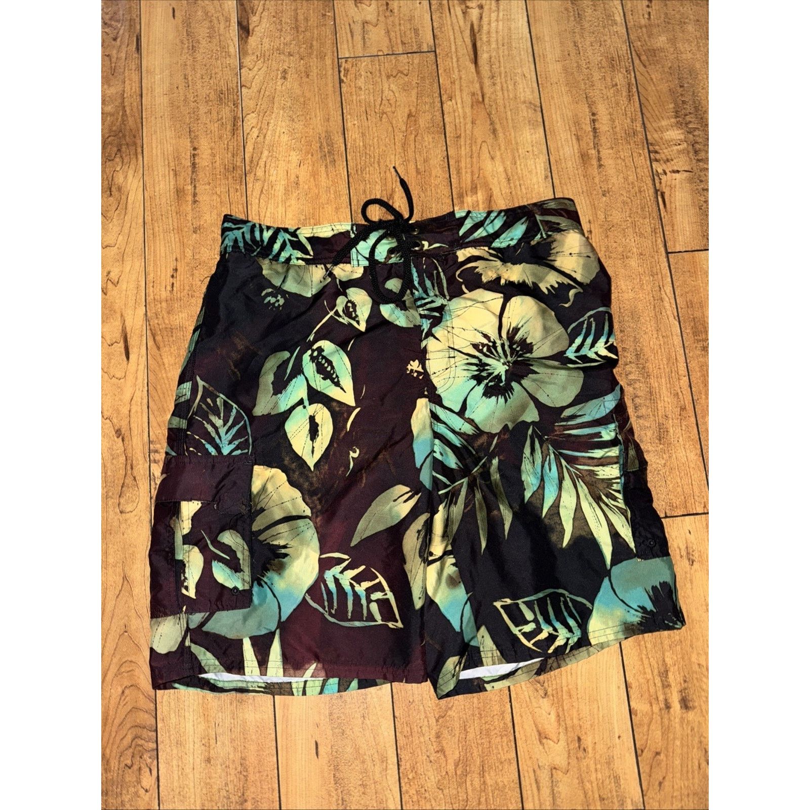 Vacation Beach Rays Swim Trunks Hawaiian Floral Print Brown Size 34 Size US 34 / EU 50 - 1 Thumbnail
