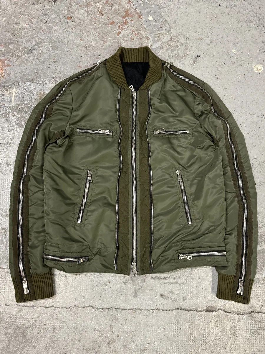 Balmain 2010s Balmain Multi Zips Aviator Green Bomber Jacket Size US M / EU 48-50 / 2 - 1 Thumbnail