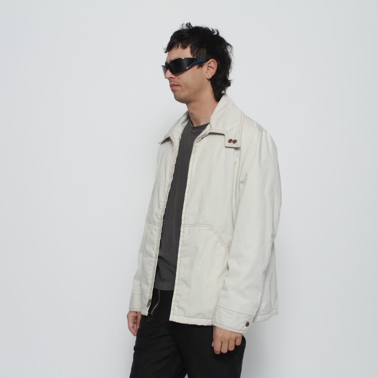 Vintage 70’S WHITE ZIP UP JACKET WITH BROWN CONTRAST STITCHING Size US L / EU 52-54 / 3 - 3 Thumbnail