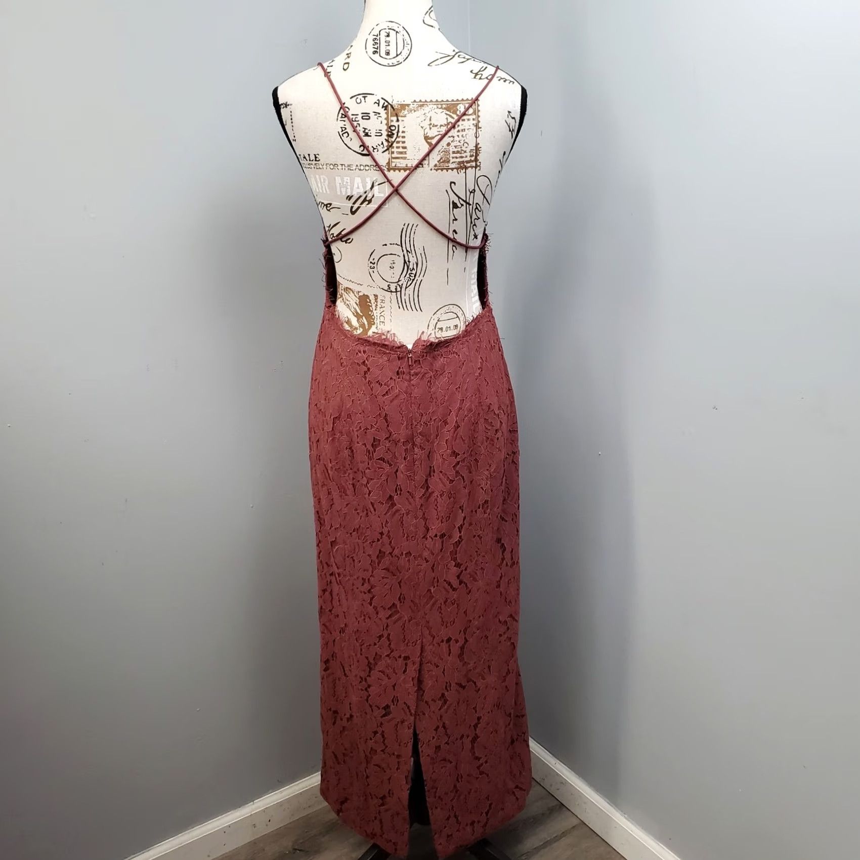 Vintage Fame And Partners Rain Column Dress Womens 8 Pink Floral Lace Back Zip Maxi Sleeveless 51 Length Square Neck Backless Size M / US 6-8 / IT 42-44 - 2 Thumbnail