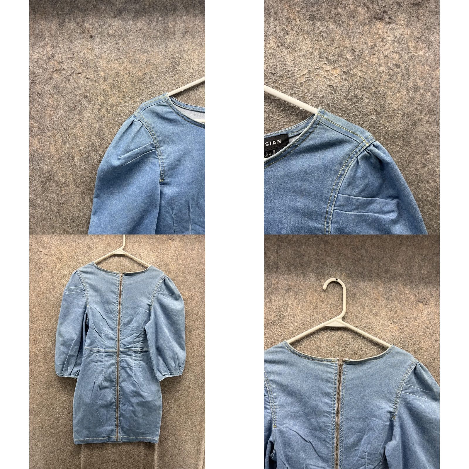 Vintage Parisian Dress Womens 12 Blue Denim Puff Sleeve Bodycon Mini Short Stretch Shirt? Size 34" / US 12 / IT 48 - 8 Thumbnail