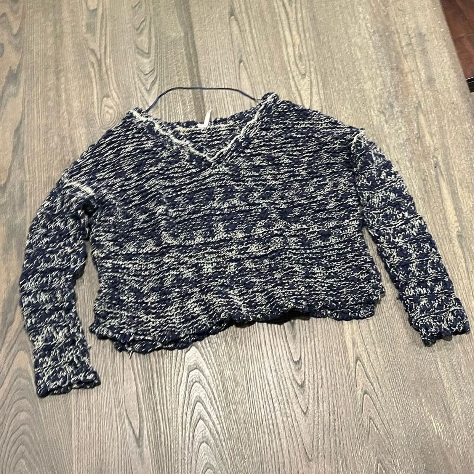 Free People Free People Pullover Sweater Knit Cotton Blend Blue Cream L Size L / US 10 / IT 46 - 1 Thumbnail