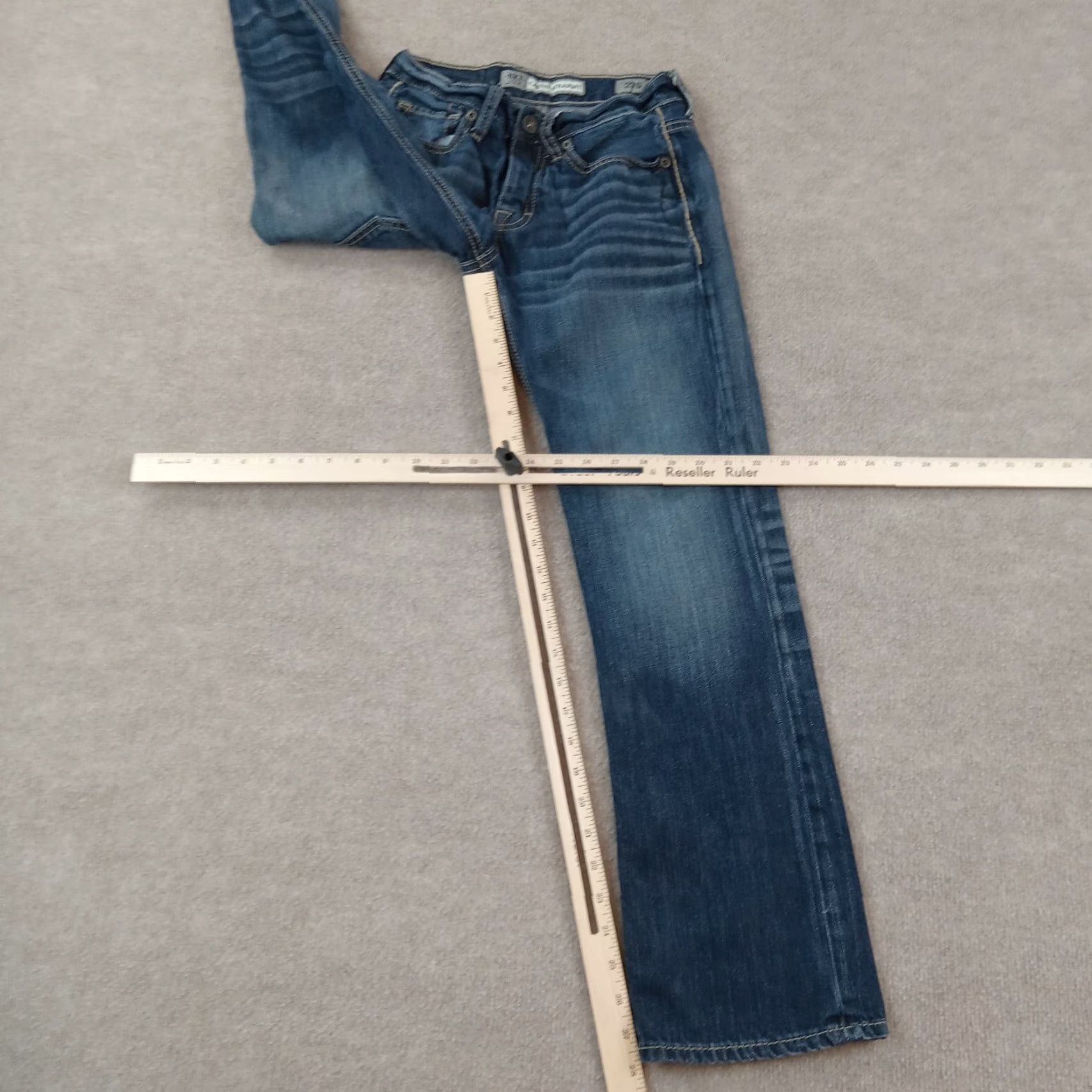 Vintage Buckle BKE Mens 27x28 Blue Denim Straight Jeans Casual Button Fly Cotton Size US 27 - 2 Thumbnail