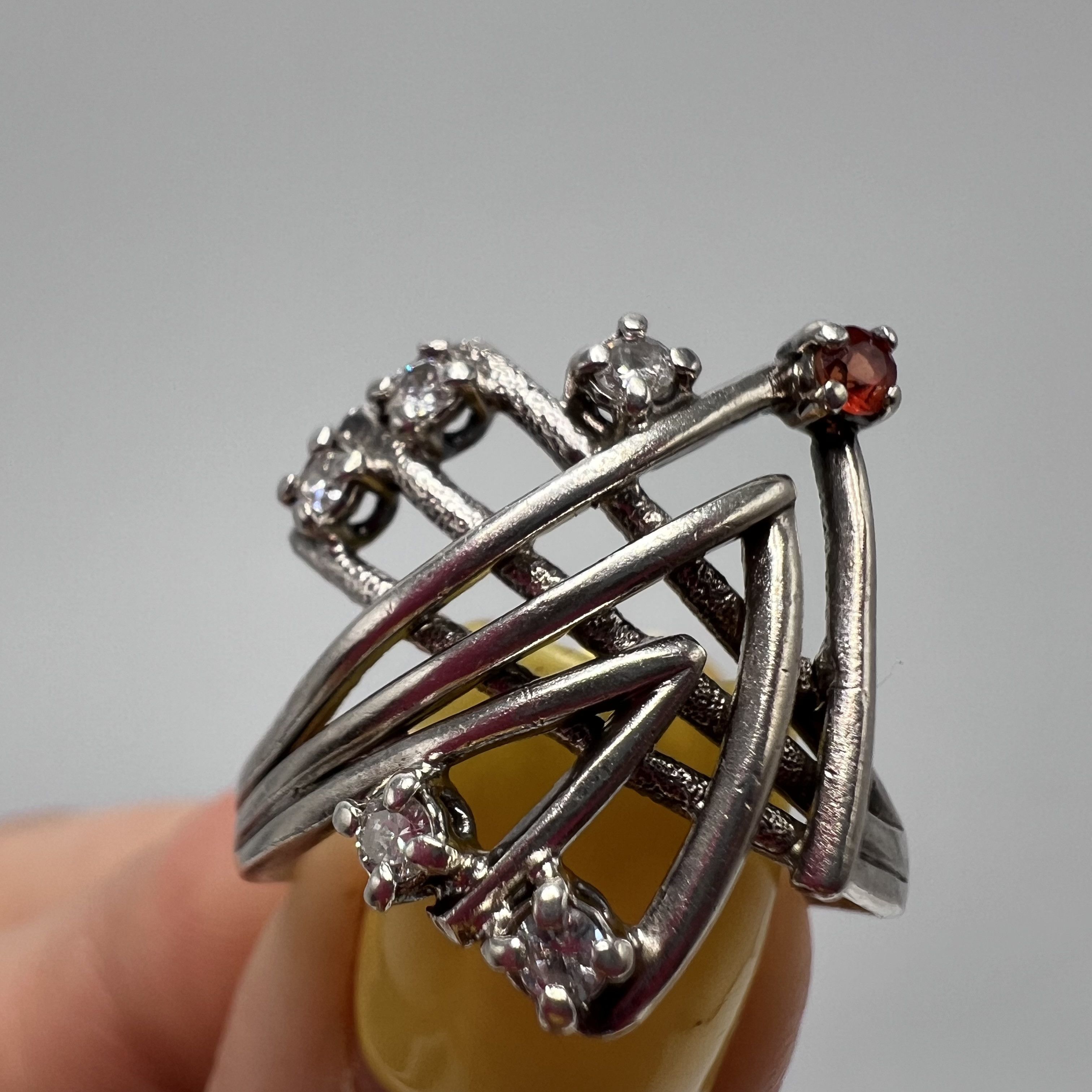 Vintage Vintage USSR Ring Sterling Silver 925 Stone Jewelry S 8U Size ONE SIZE - 1 Thumbnail