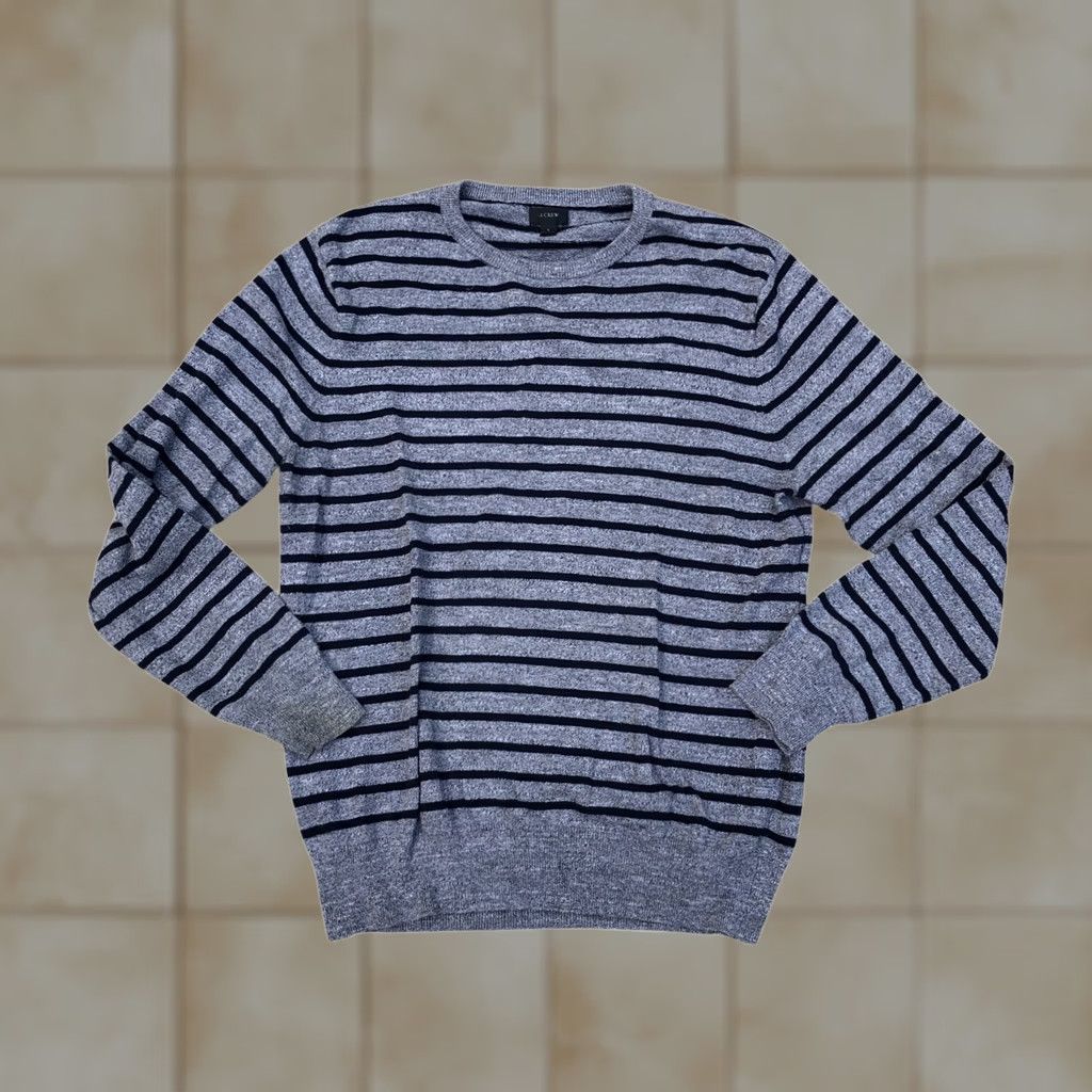 J.Crew J. CREW Sweater LARGE Grey Striped Long Sleeve Pullover Sweatshirt Men's Size US L / EU 52-54 / 3 - 1 Thumbnail