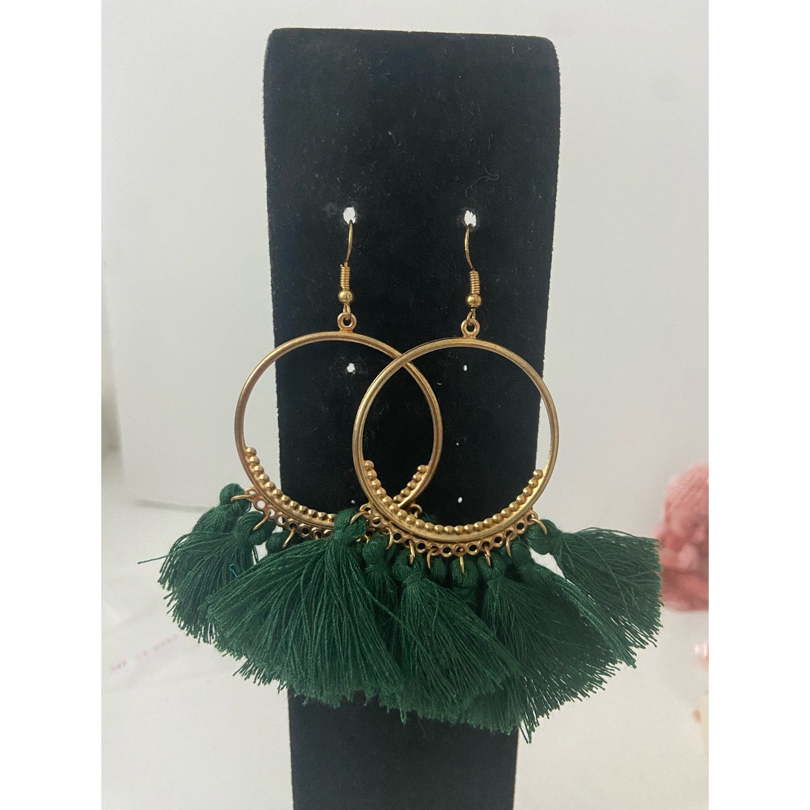 Other dark green tassel chandelier earrings gold tone Size ONE SIZE - 1 Thumbnail