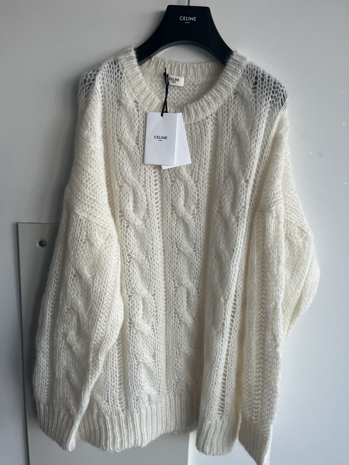 Celine × Hedi Slimane Brand New Super Runway Celine by Hedi Boxy Aran Sweater Size US XXL / EU 58 / 5 - 17 Thumbnail