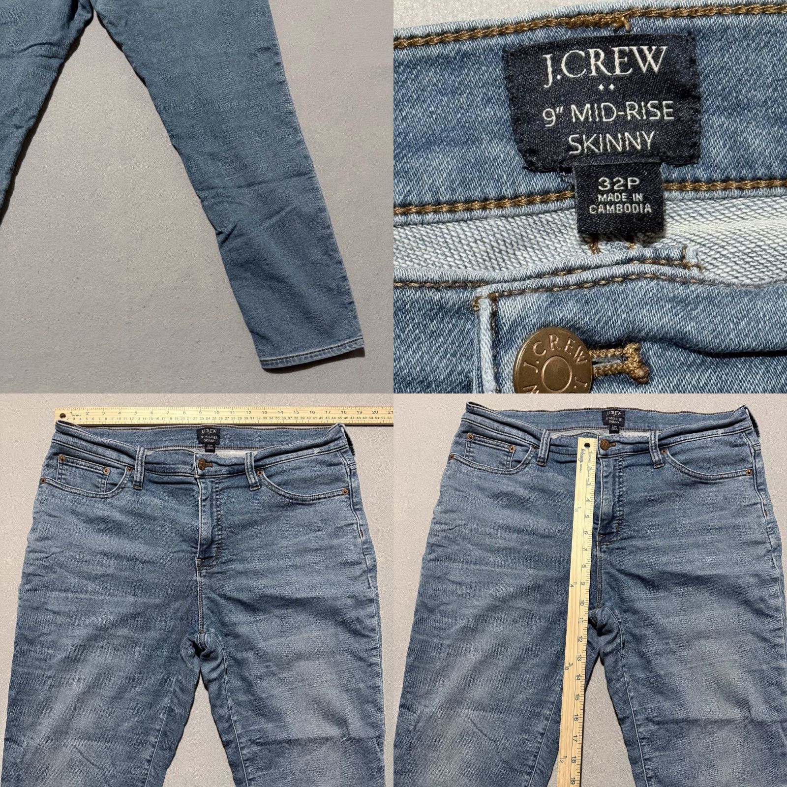 J.Crew J. Crew Jeans Blue Denim Mid Rise Skinny Zip Fly 32 Womens Crop Distressed Pockets - 32 Size 24" / US 00 / IT 34 - 8 Thumbnail