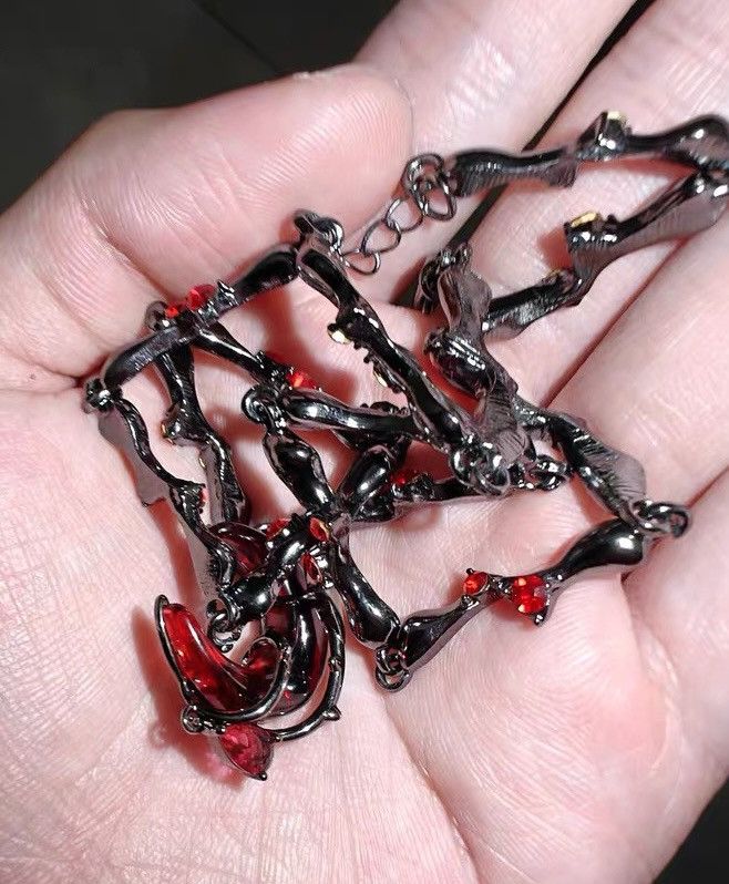 Japanese Brand × Jewelry Retro streetwear punk red rhinestone moon chain necklace Size ONE SIZE - 5 Thumbnail