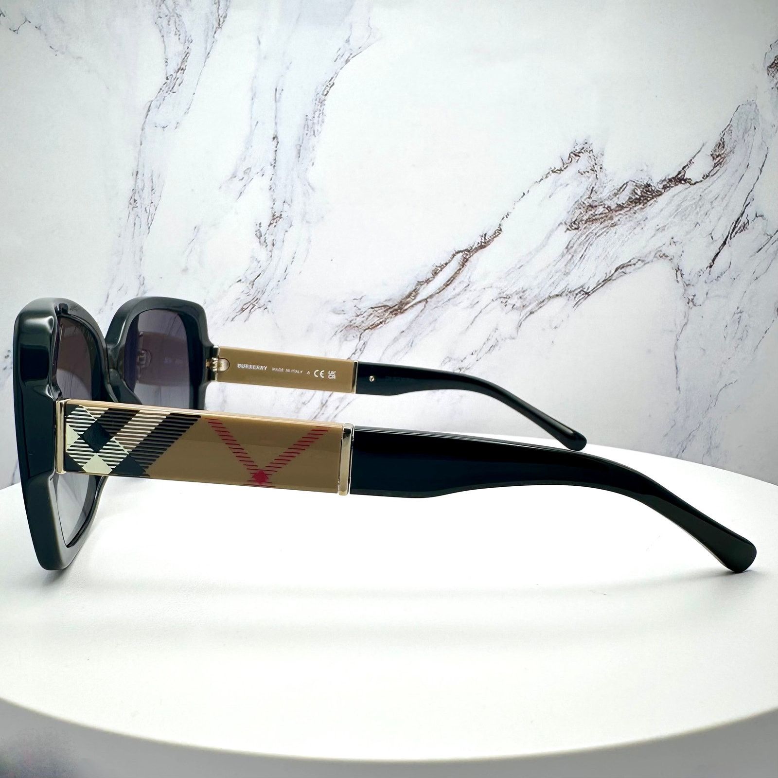 Burberry New Burberry Sunglasses Black Square Frames Checkered Arms Size ONE SIZE - 14 Thumbnail