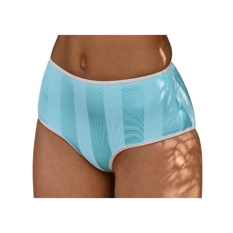 American Eagle Outfitters New Tidal Blue High Waisted Striped Shine Bikini Bottom ONLY Size 23" - 1 Thumbnail