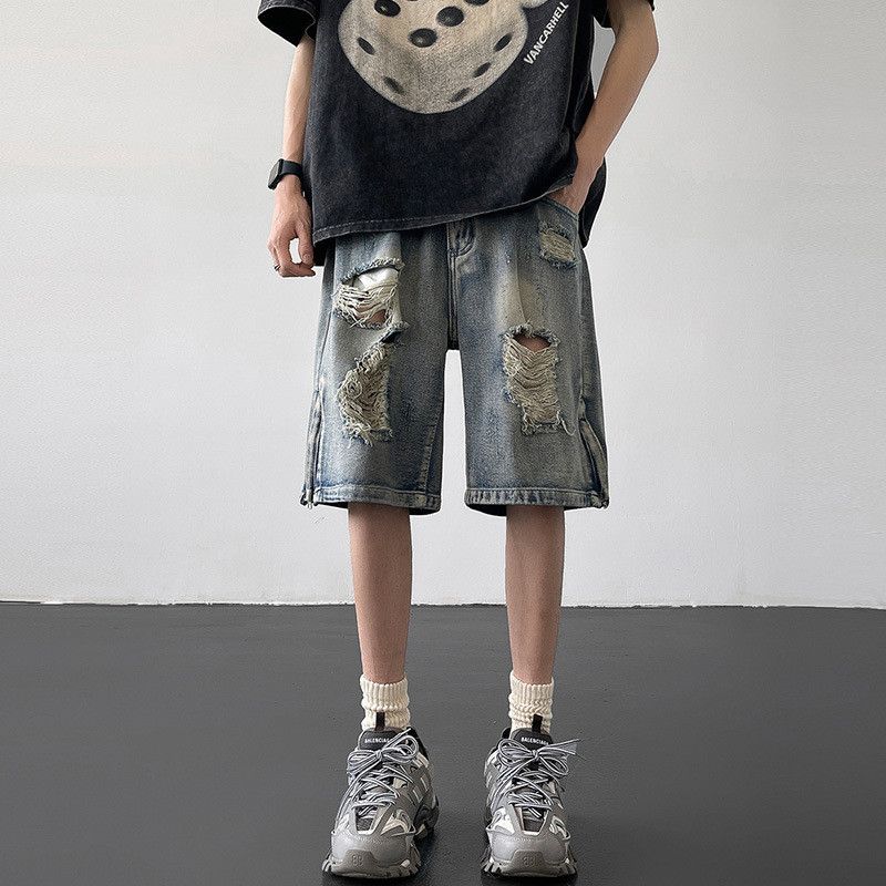 Japanese Brand Men's washed distressed denim shorts Size US 32 / EU 48 - 1 Thumbnail