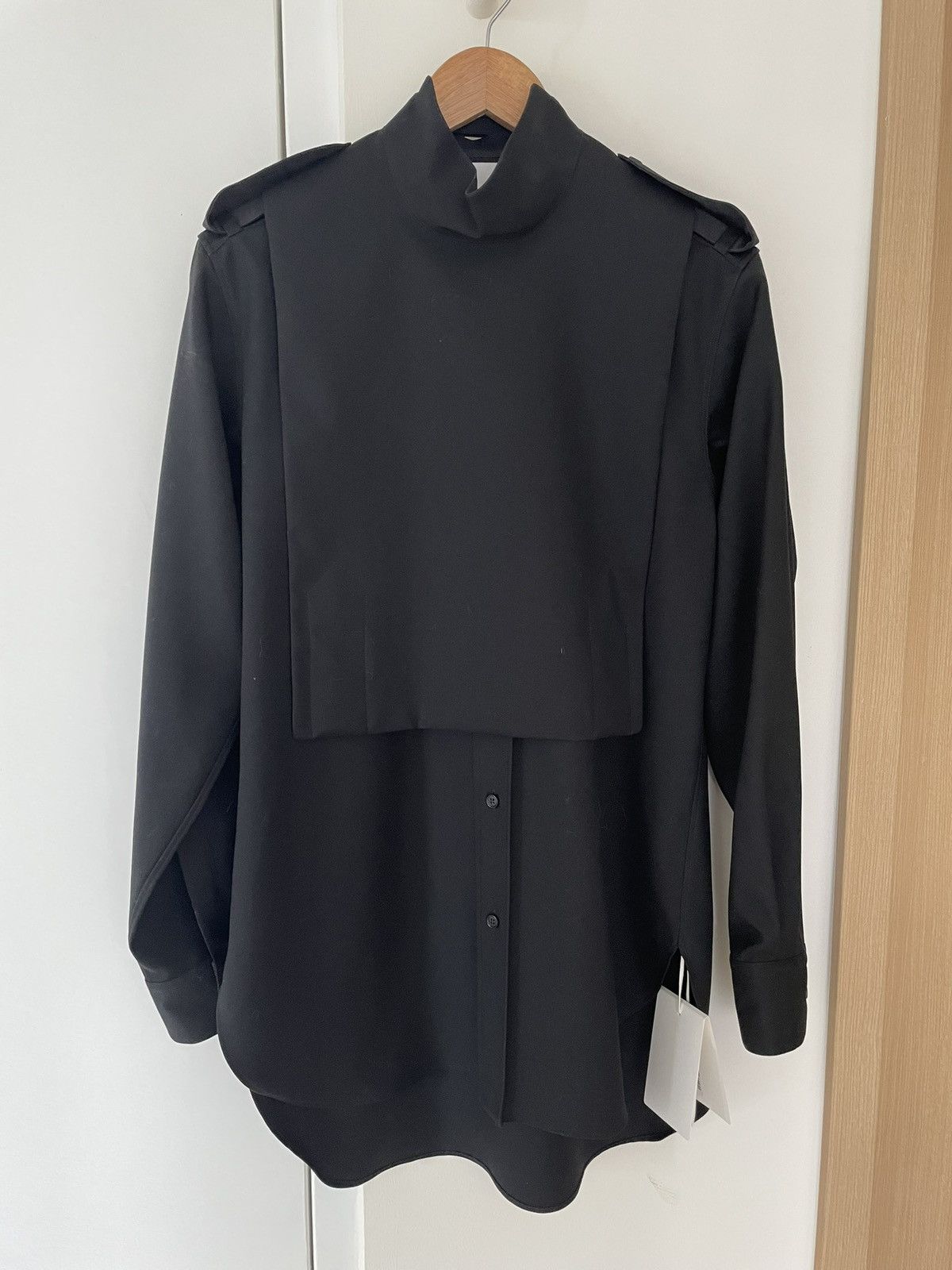 image of Jil Sander Long Shirt With Detachable Bib in Black, Men's (Size XS)