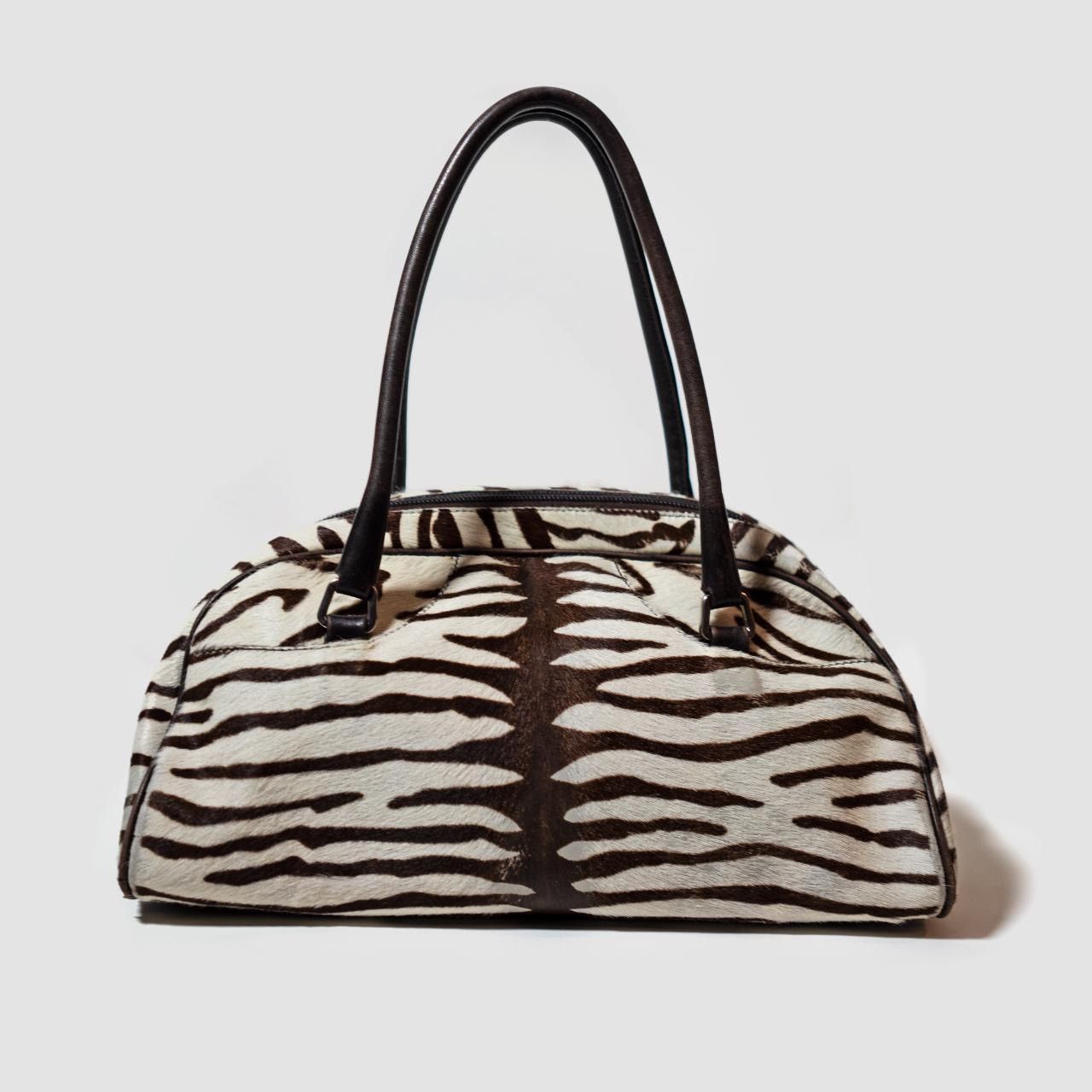 image of Prada Zebra Calfskin Bowler Bag in White, Women's