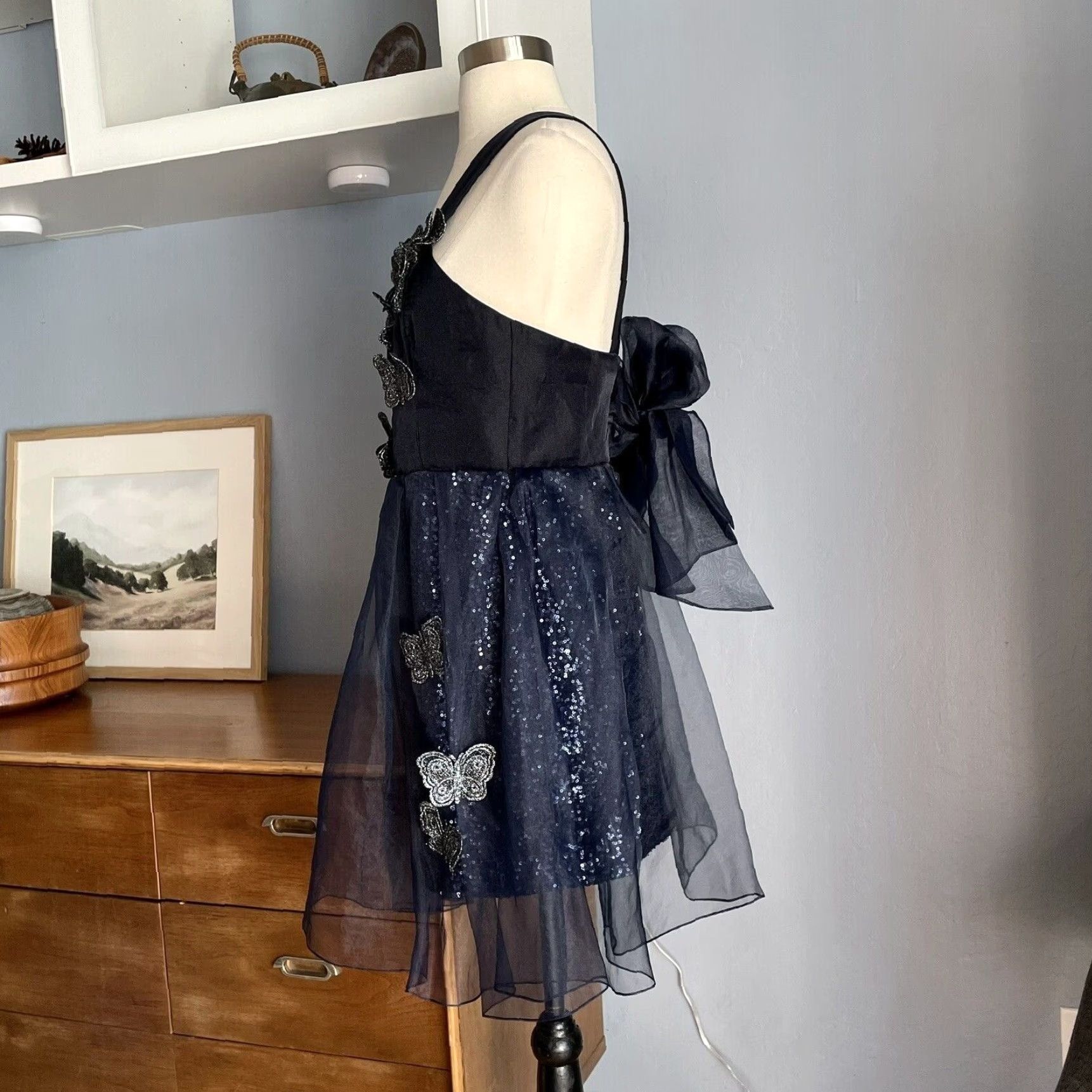 Vintage Sretsis Butterfly Sequins Dress Whimsical Fairy Gothic Blue Dress Short US 6 Womens Size M / US 6-8 / IT 42-44 - 4 Thumbnail