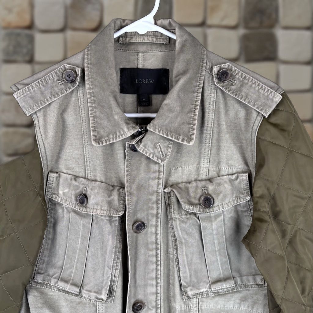 J.Crew J.CREW Jacket Womens M Olive Canvas Twill Chore Military Pockets Short Sleeve Full Zip Lightweight Camo Army Outdoor Preppy Size M / US 6-8 / IT 42-44 - 1 Thumbnail