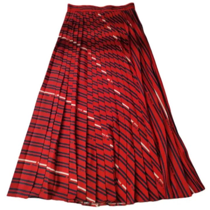 Miu Miu Red Logo Print Pleated Maxi Skirt 0079