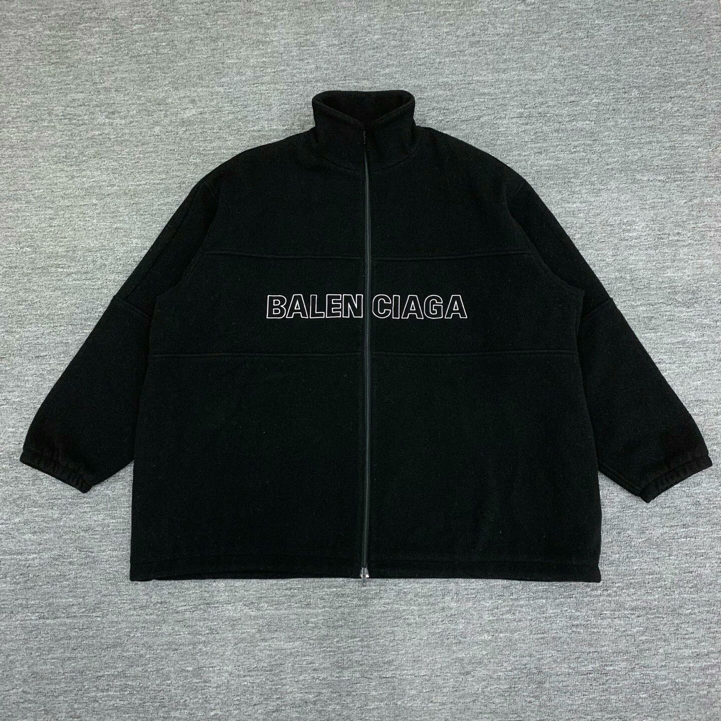 balenciaga black logo wool-cotton jacket