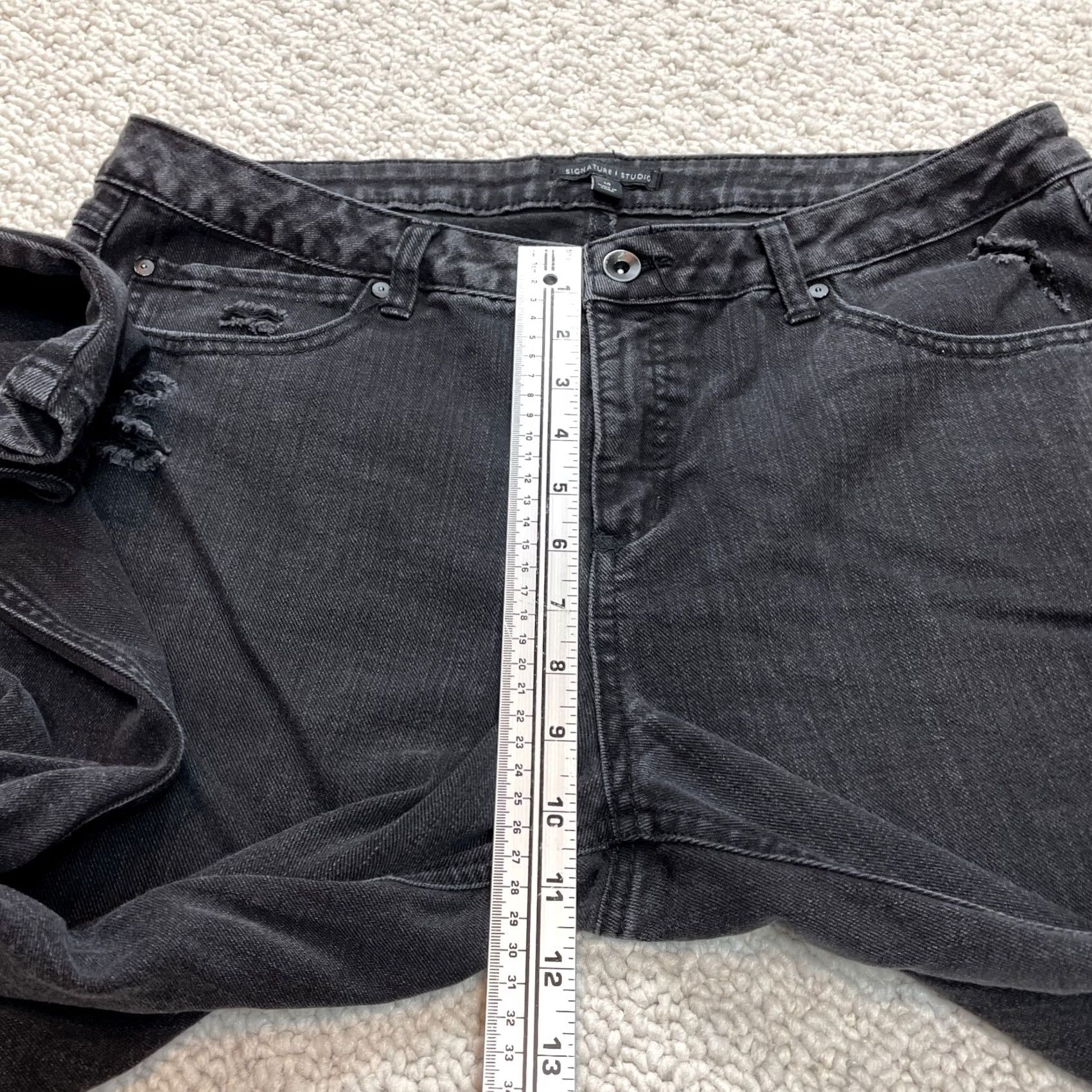 Vintage Signature Studio Jeans Womens 14 Black Denim Straight Mid Rise Distressed 36x30 Size 36" / US 14 / IT 50 - 6 Thumbnail