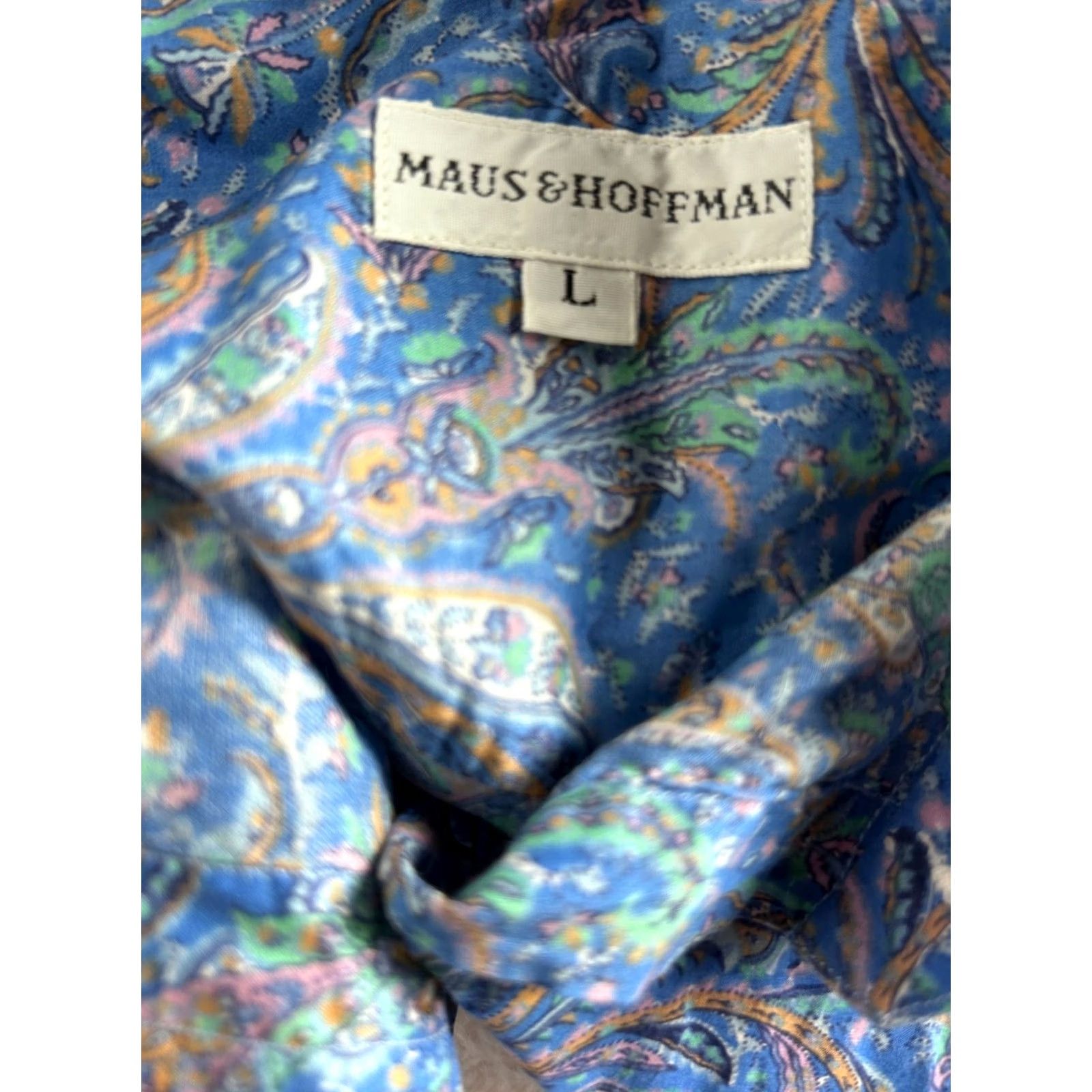 Vintage Maus & Hoffman Shirt Womens Blue Paisley Long Sleeve Large Casual Cotton Button-Up Size L / US 10 / IT 46 - 3 Thumbnail