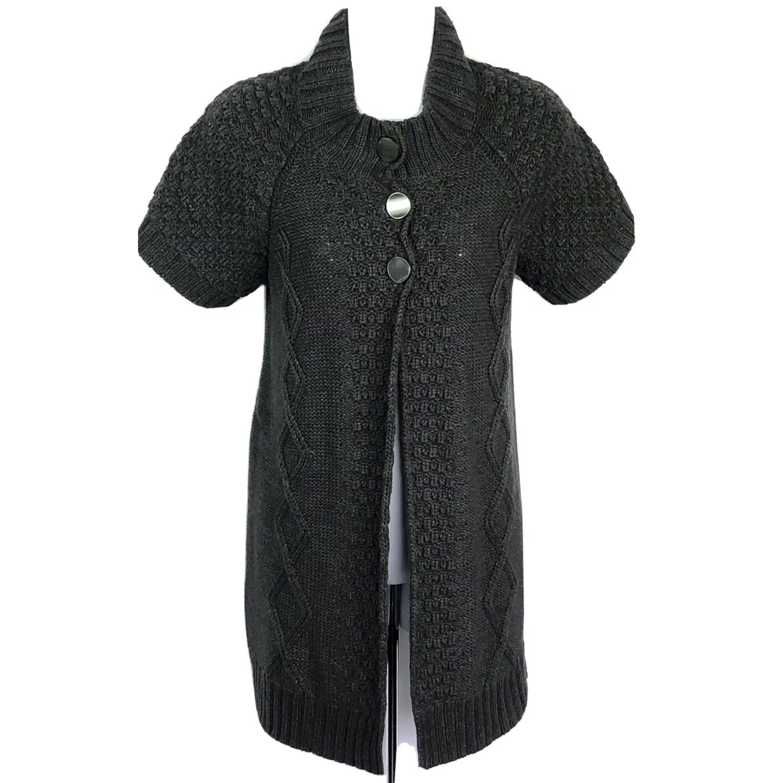 Vintage Mac & Jac Cardigan Sweater M Gray Cable Knit Button Whimsy Goth Cottage Size M / US 6-8 / IT 42-44 - 2 Thumbnail