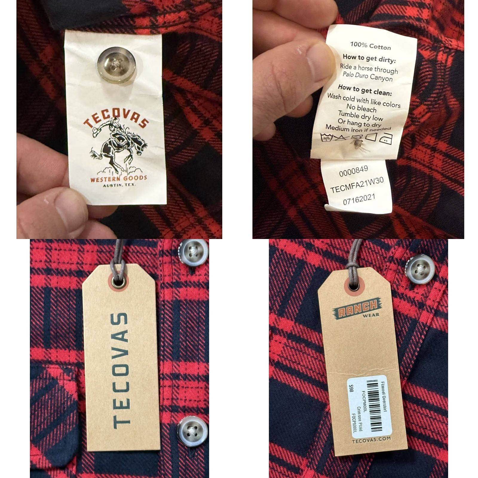 Tecovas Tecovas Ranch Wear Flannel Overshirt Large Buffalo Plaid Shirt Button-Up Chest Pockets Multicolor Cotton Western Cowboy USA L Regular NWT Size US L / EU 52-54 / 3 - 8 Thumbnail