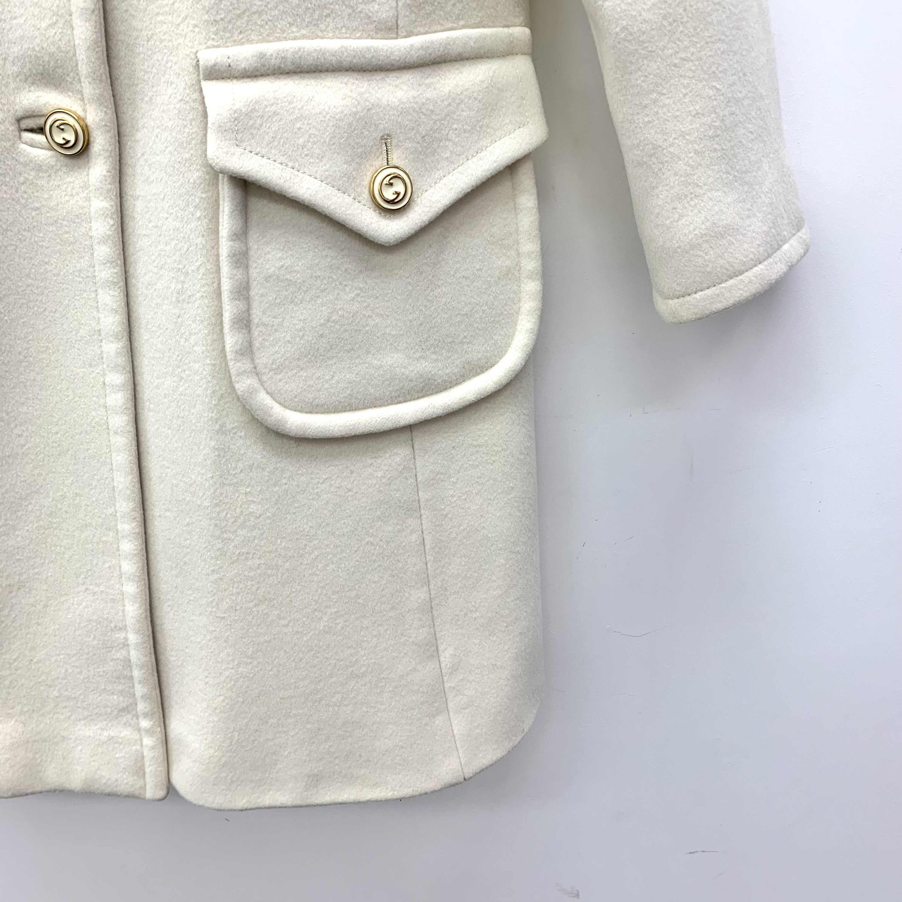 Gucci Gucci Off-White Wool Double-Breasted Coat (Size S) Size S / US 4 / IT 40 - 5 Thumbnail