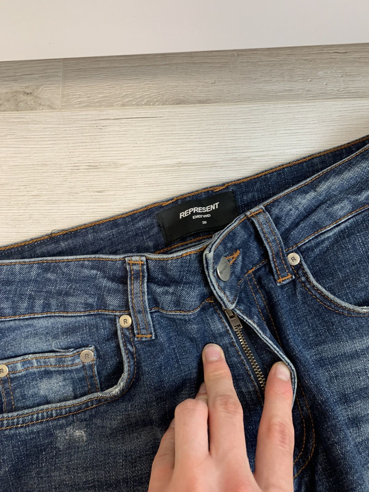 Japanese Brand × Represent Clo. Represent Co. Blue Washed Biker Denim Slim Fit Jeans Y2K Size US 30 / EU 46 - 7 Thumbnail