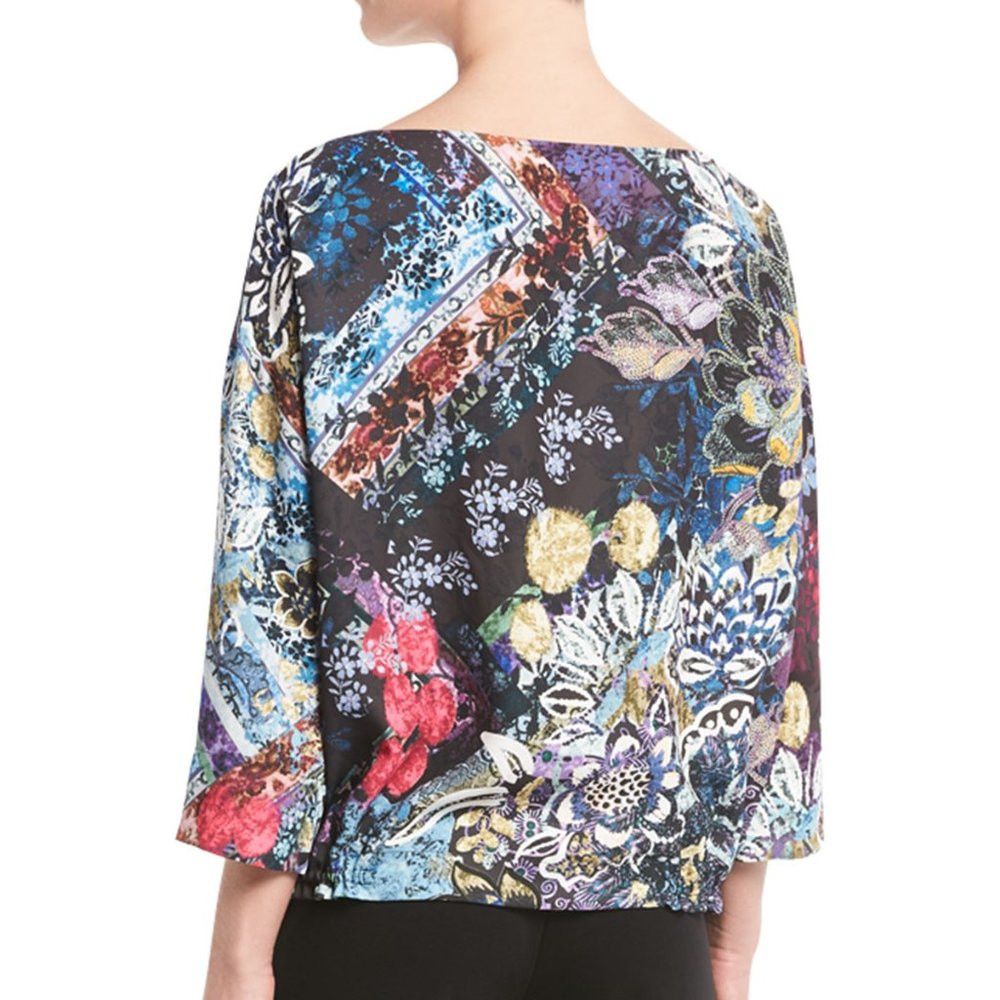 FUZZI Fuzzi 3/4-Sleeve Multi Floral-Print Drawstring Top Size 42 Size M / US 6-8 / IT 42-44 - 2 Thumbnail