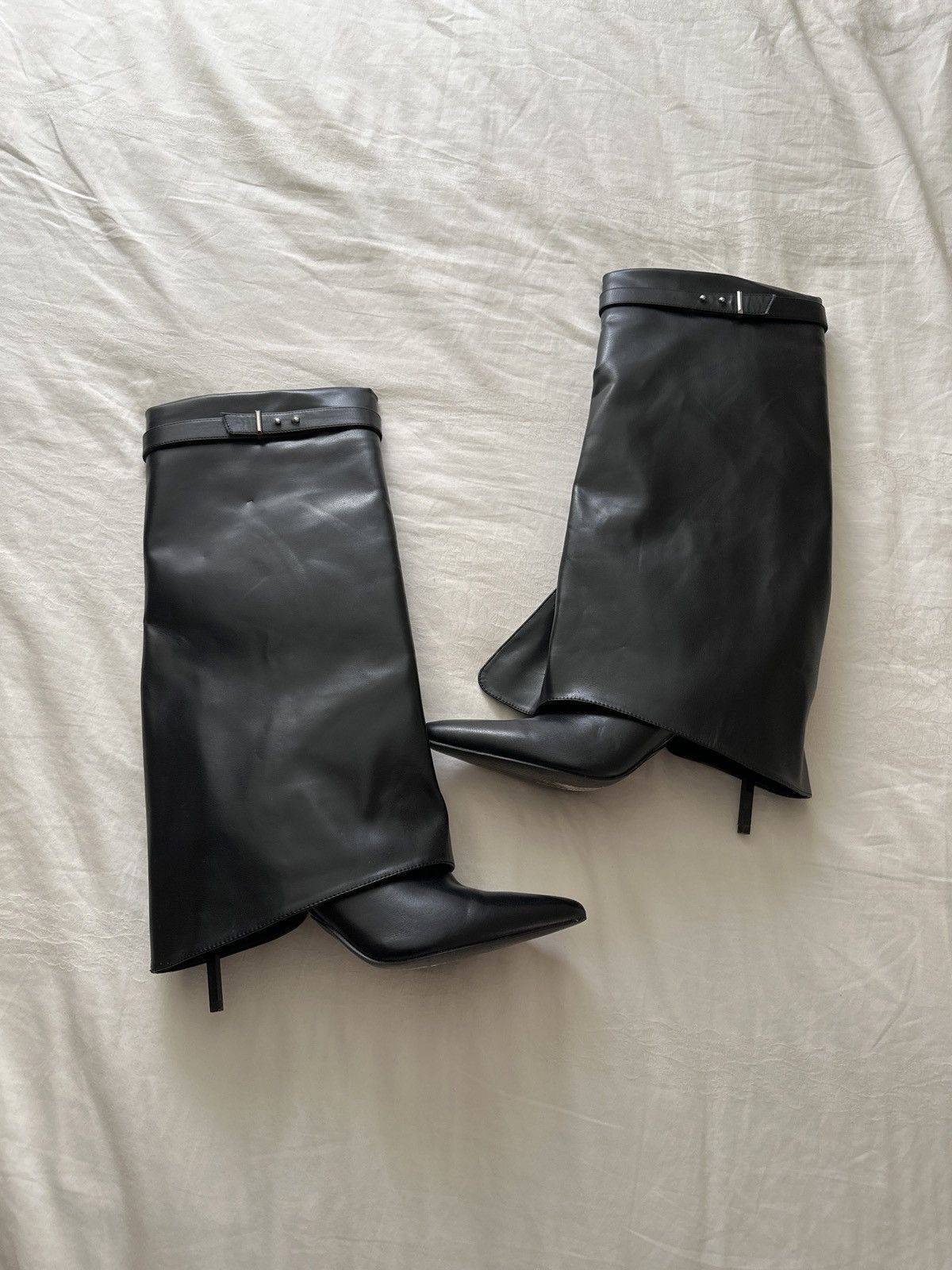 Asos black faux leather stiletto foldover boots Size US 9 / IT 39 - 1 Thumbnail