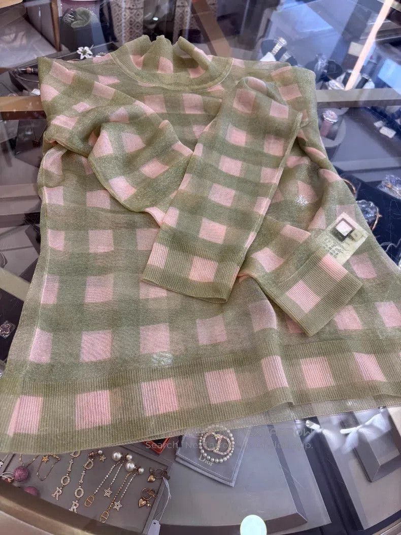 Fendi Fendi Mint Green Plaid Transparent Long Sleeve Under Shirt Size XXS / US 00 / IT 34 - 4 Thumbnail