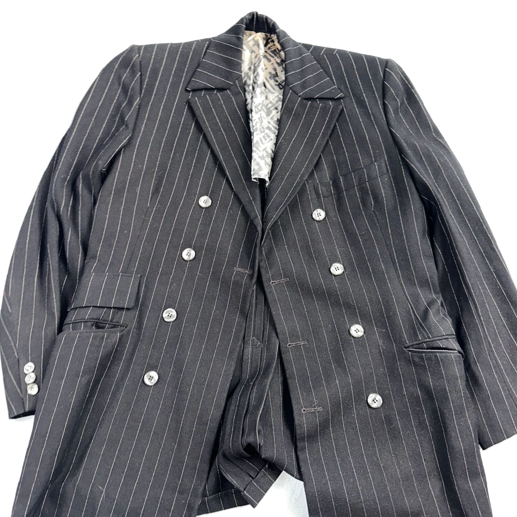 Vintage VTG Mens Rockabilly Suit 36 Double Breast 8 Button Jacket Wool Black 1950s Size 36R - 6 Thumbnail