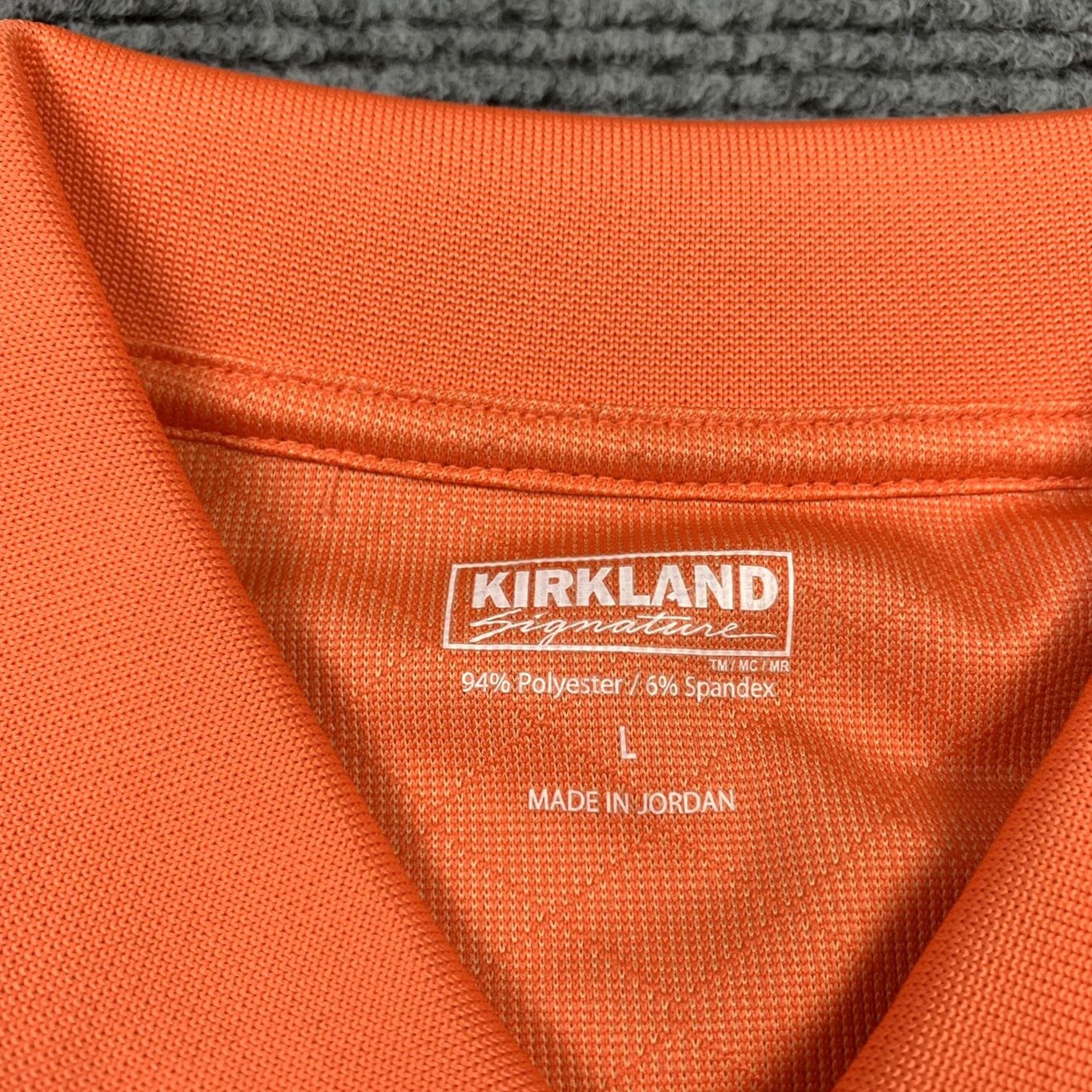 Vintage Kirkland Signature Mens L Orange Diamond Design Performance Polo Shirt Size US L / EU 52-54 / 3 - 2 Thumbnail