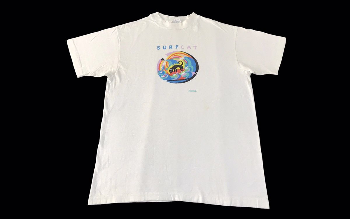 Vintage 80s Surf Cat Hawaii Nicholas Black Dr Diego Line Tee Size US M / EU 48-50 / 2 - 1 Thumbnail