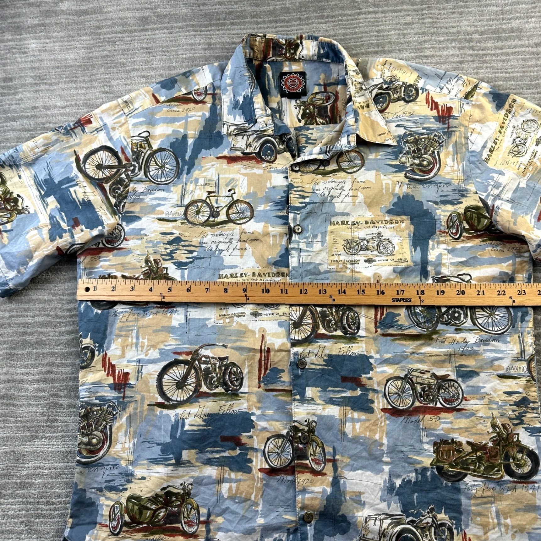 Harley Davidson VINTAGE Harley-Davidson Shirt Mens Large Beige Tan Tori Richard Camp All Over Print Size US L / EU 52-54 / 3 - 7 Thumbnail