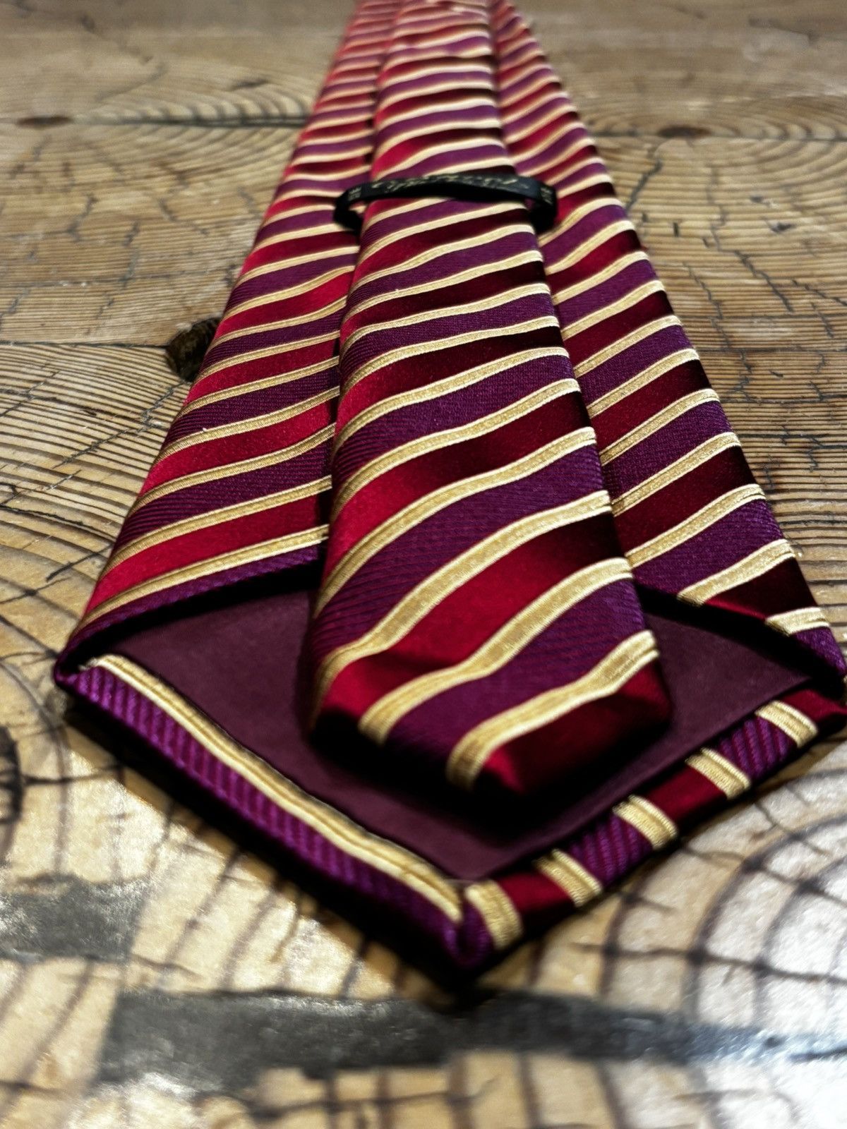 Charvet Charvet Paris Burgundy Gold Stripe Silk Tie Size ONE SIZE - 9 Thumbnail