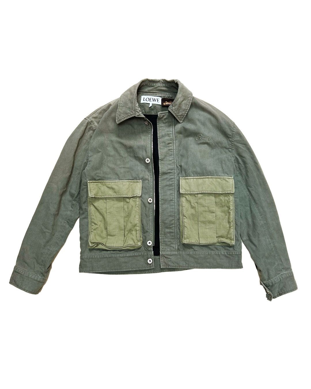 【関税&送料込】Loewe Khaki Cotton Jacket Loewe Khaki Short Workwear Jacket Loewe