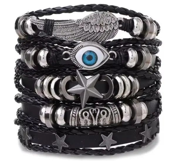 Leather Mikami x Ibuki Black Skull Multi-layer PU Leather Bracelet Size ONE SIZE - 7 Thumbnail