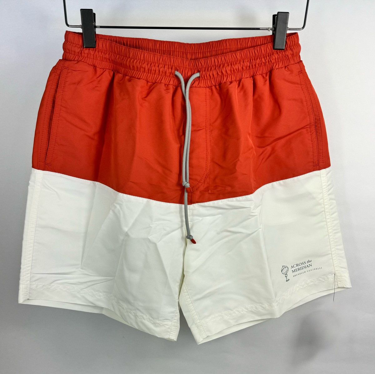 image of Brunello Cucinelli Straight Leg Colour Block Swim Shorts in Orange/White, Men's (Size 36)